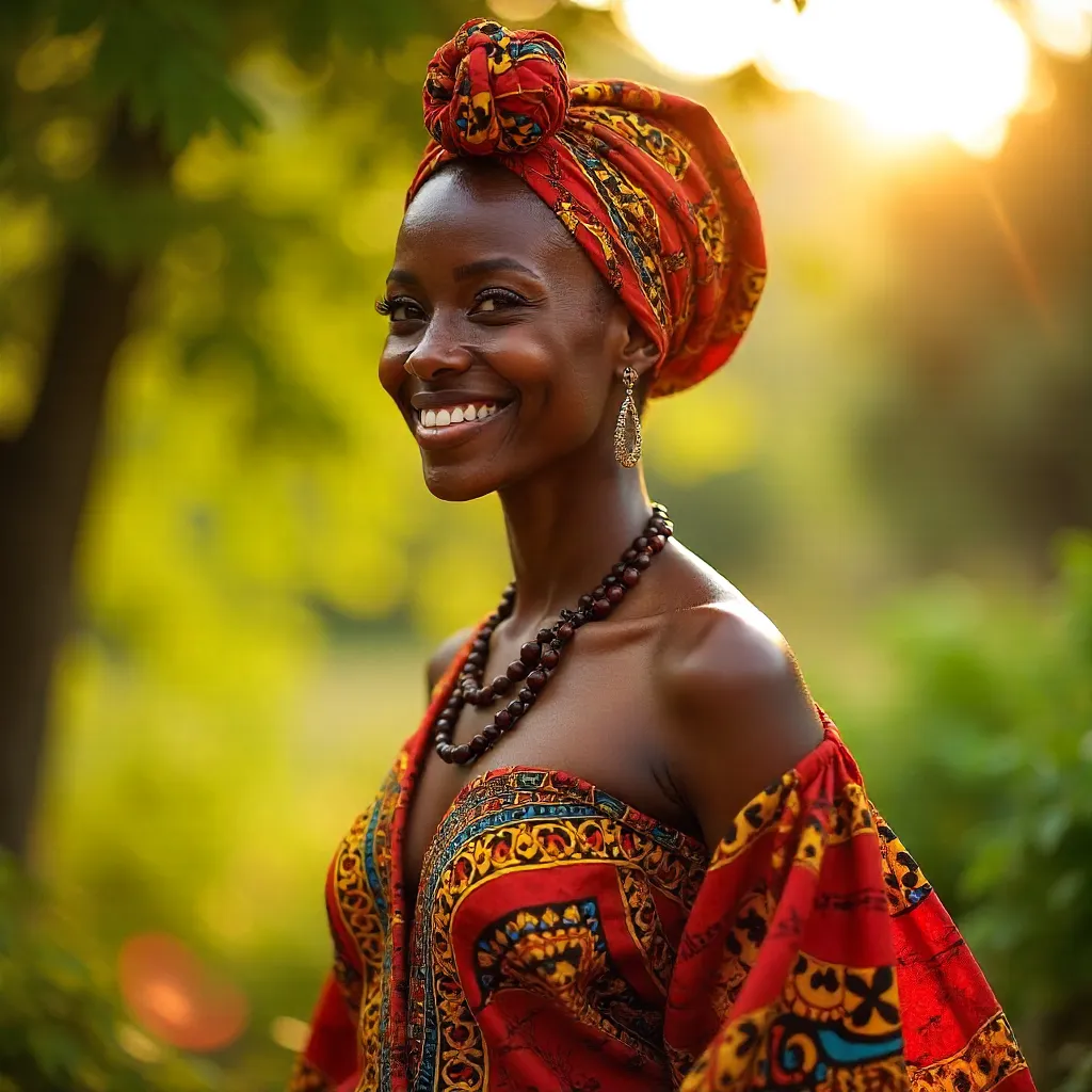 Sunlit Portrait of an African Woman in Traditional Dress