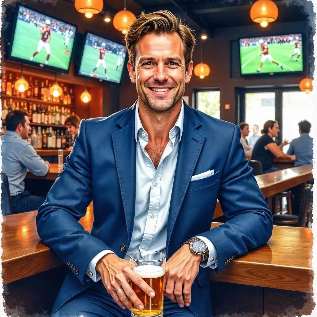 Watercolor Portrait: Professional White Man at a Sports Bar