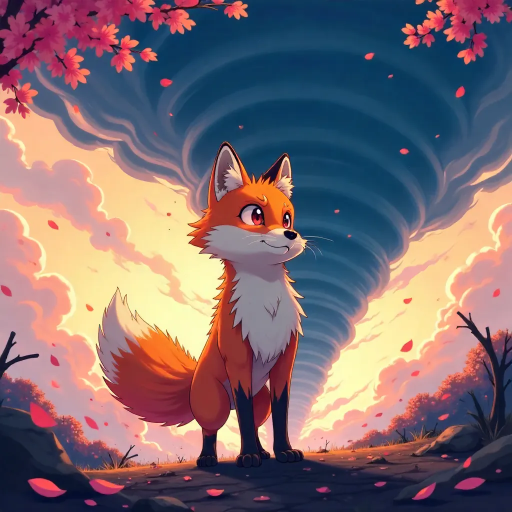 Fox in a Tornado: Dynamic Anime Windstorm