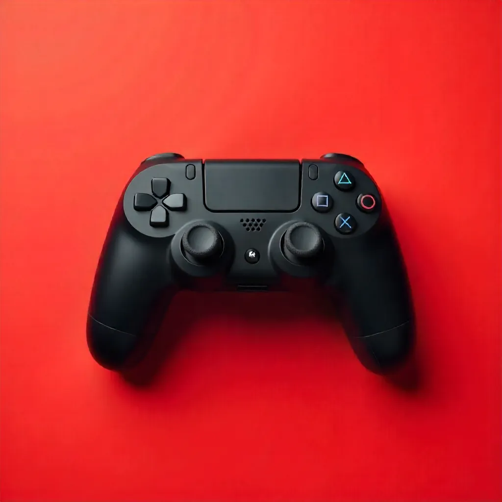 Minimalist Black Controller on Vivid Red Backdrop