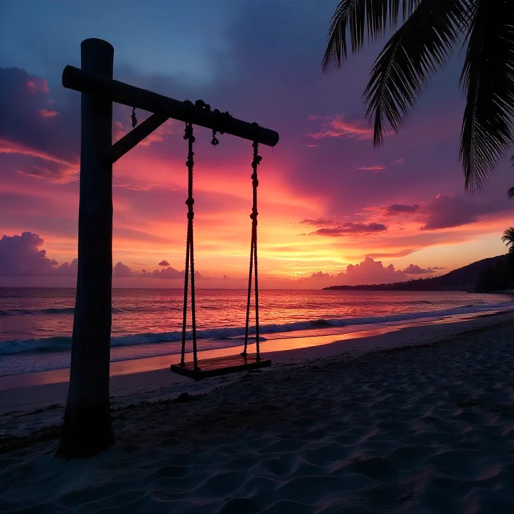 Silhouette of a Beach Swing at Colorful Sunset