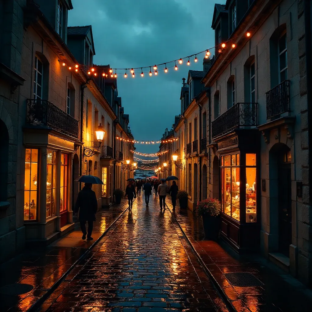 Saint-Malo Night Street with Festive Lights