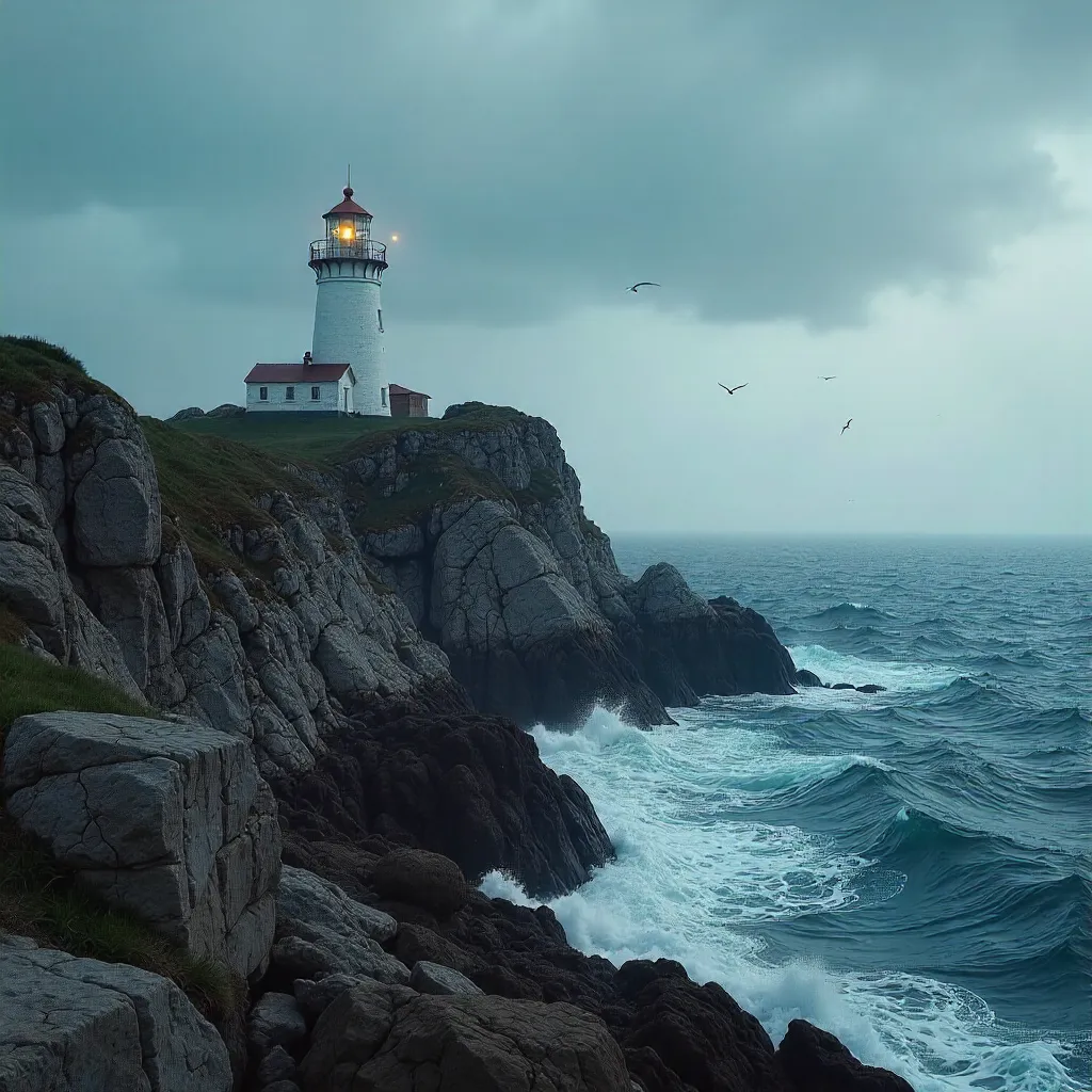 Solitary Lighthouse on a Rugged Cliff