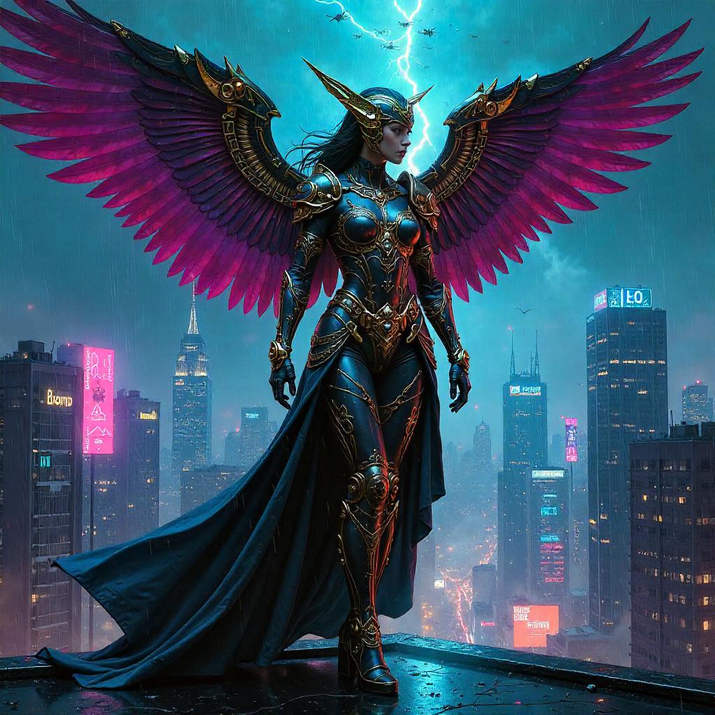Neon Valkyrie: A Cyberpunk Painting