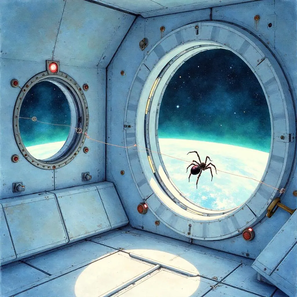 Watercolor Spider on a Futuristic Space Station