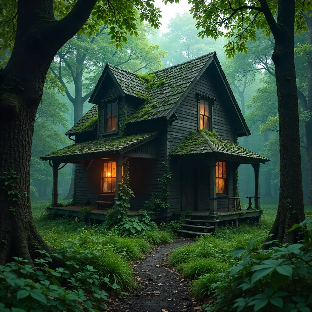 Whispers of an Abandoned House in a Dense Forest