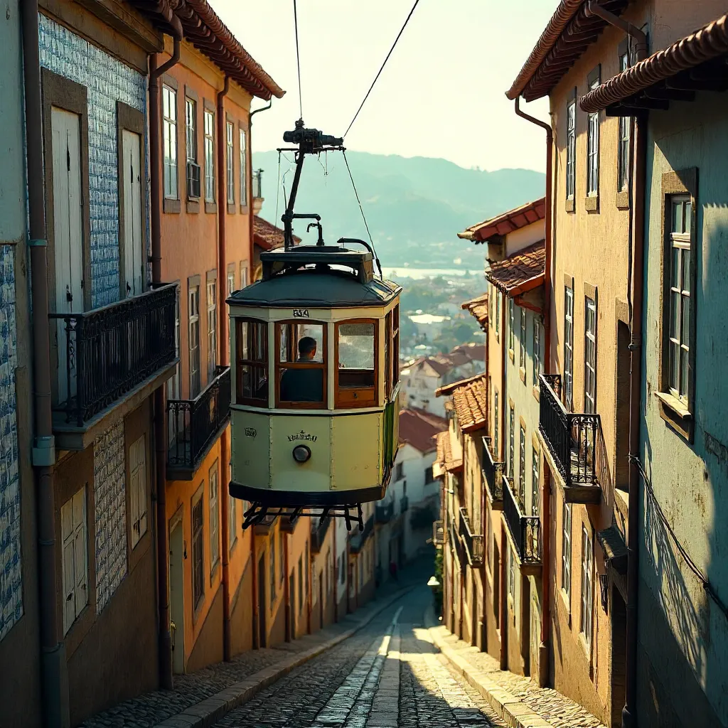 Cable Car Over Porto's Historic Rooftops