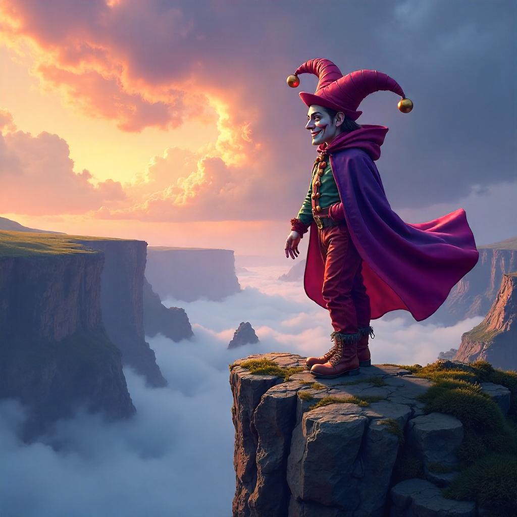 Jester on a Windy Cliff - Digital Art