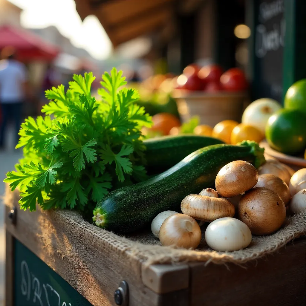 Fresh Market Produce: Parsley, Zucchini, and Mushrooms