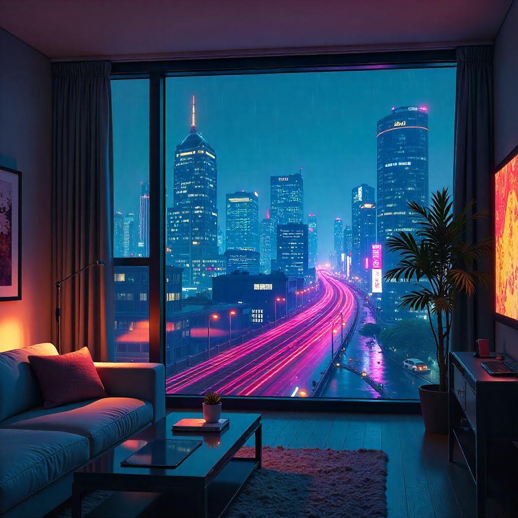 City Neon Apartment: Digital Art View
