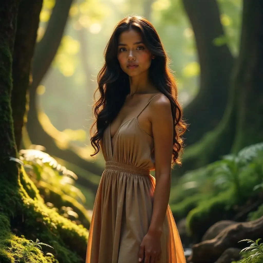 Elegant Latina in a Sunlit Forest