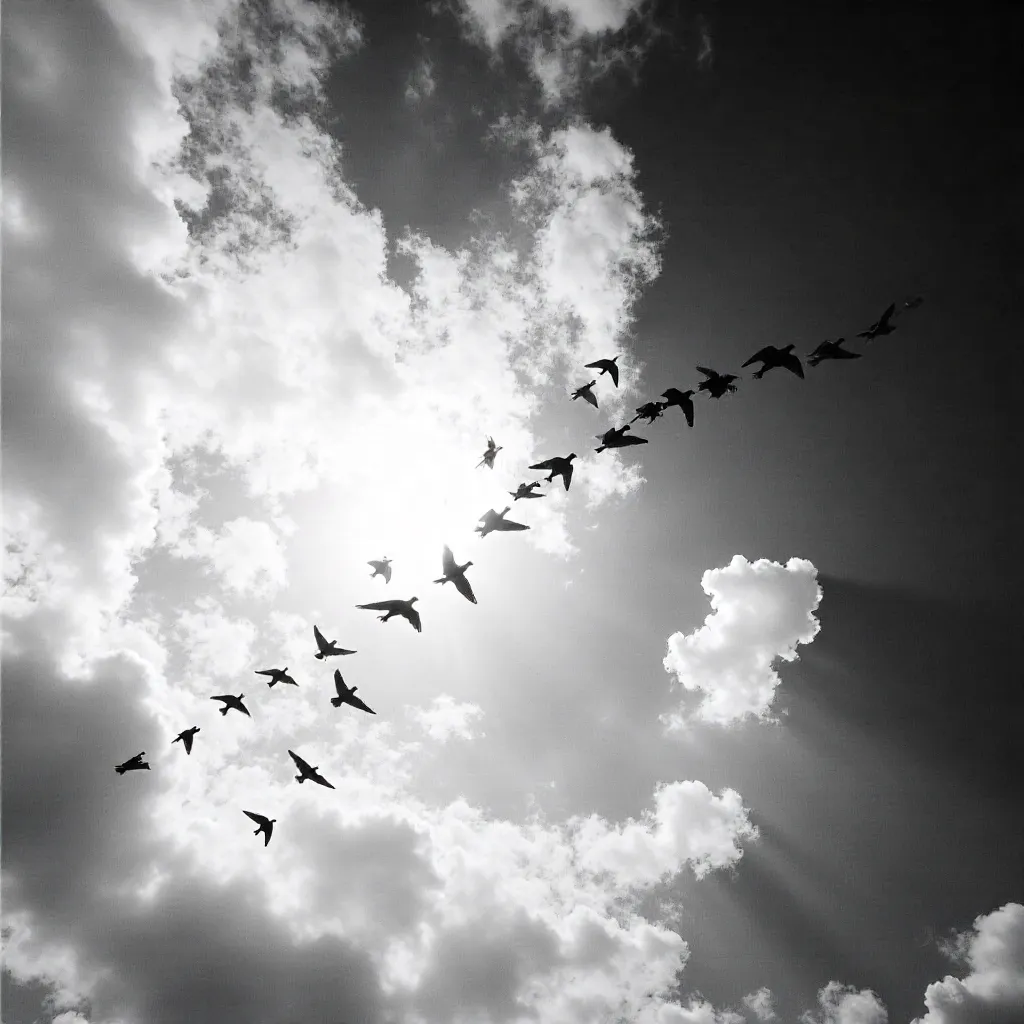 Soaring Flock in Dramatic Monochrome