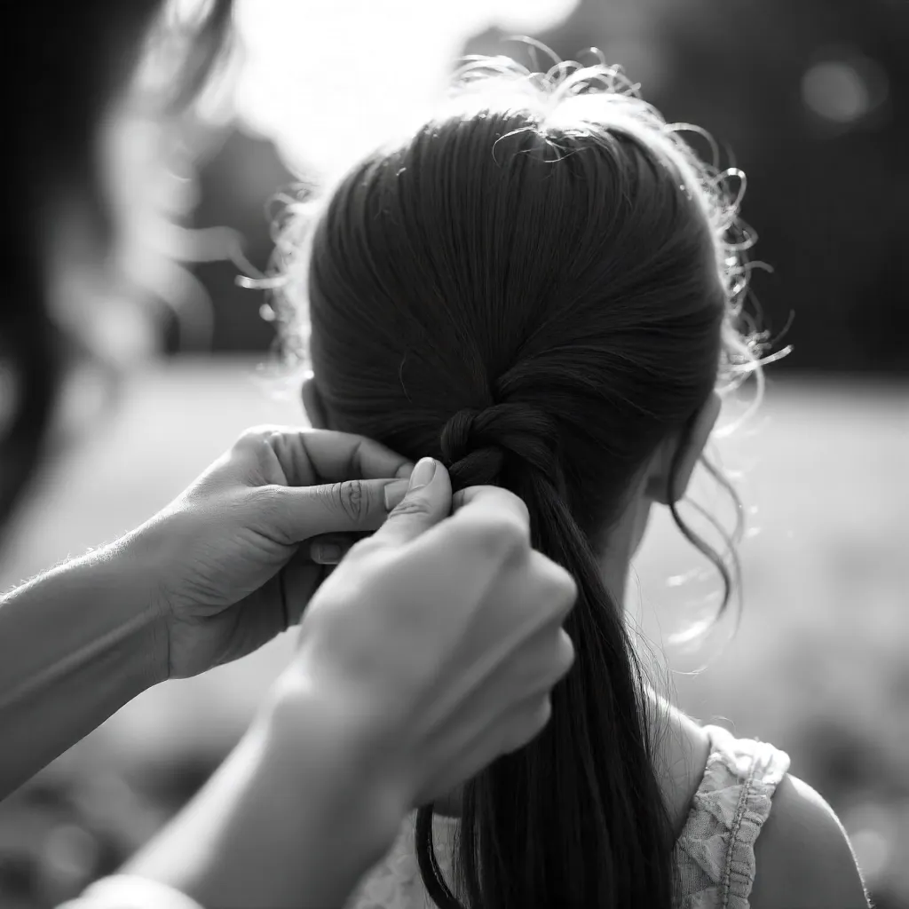 Monochrome Moment: Outdoors Hair Braiding
