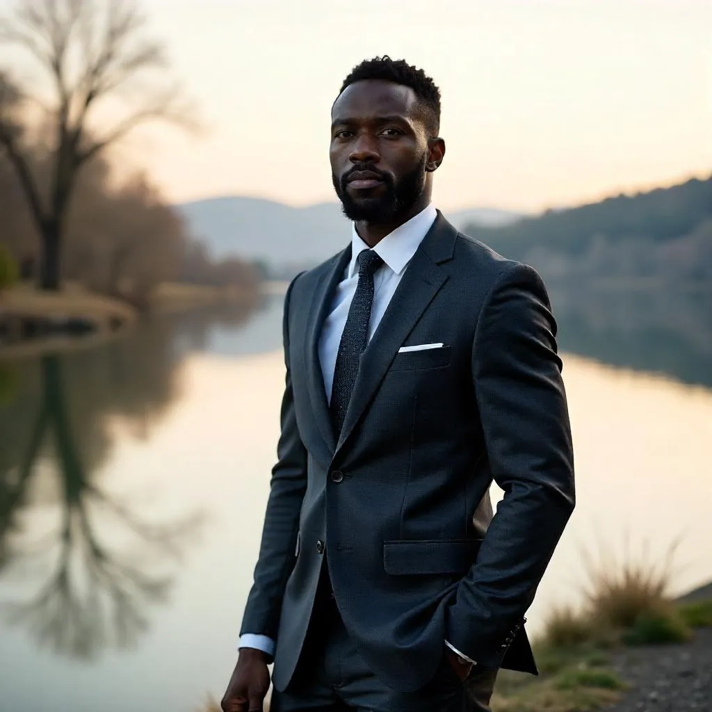 Photorealistic Black Professional by a Lakeside