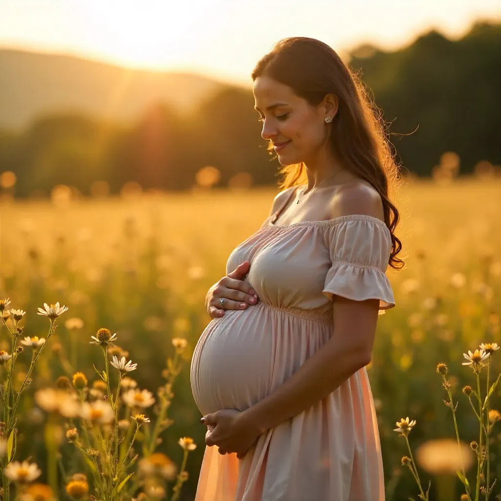 Golden Hour Serenity: Pregnant Woman Outdoors