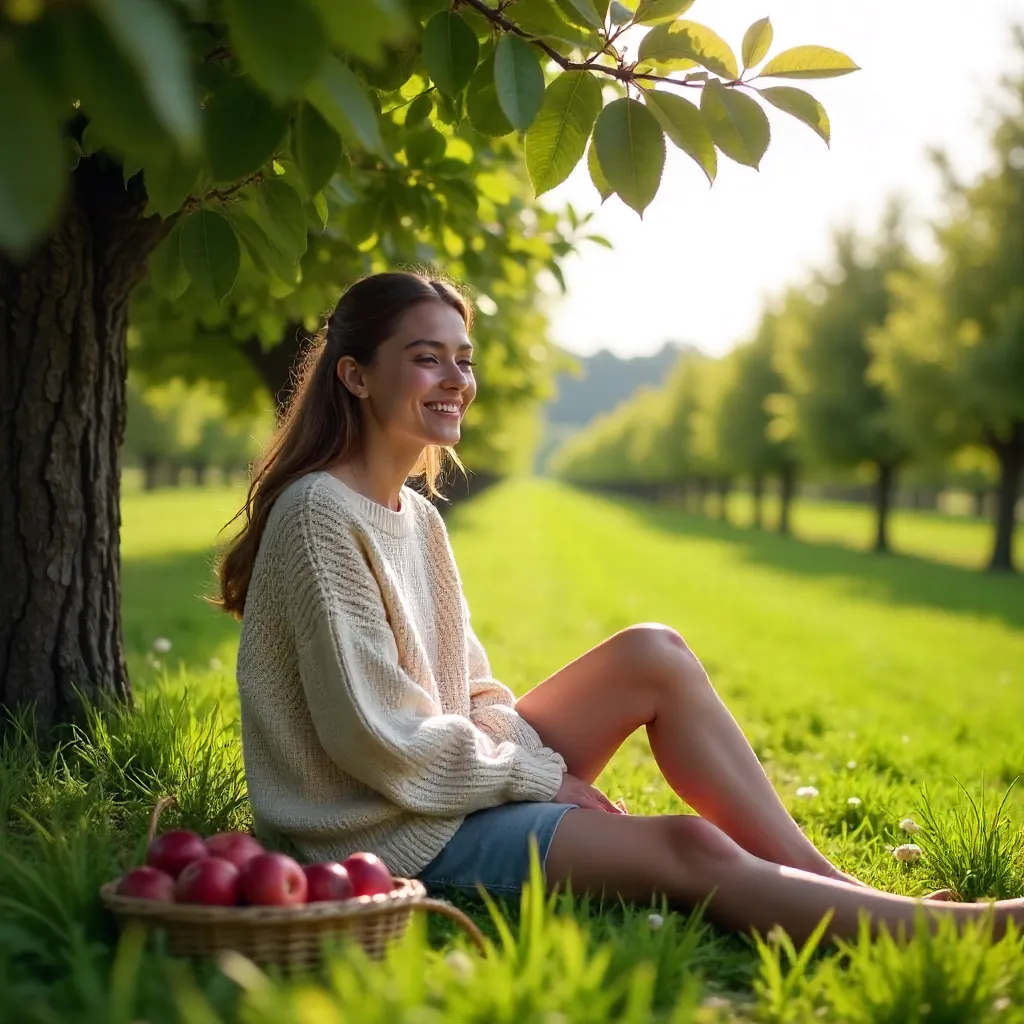 Sunlit Cozy Moment Under an Apple Tree