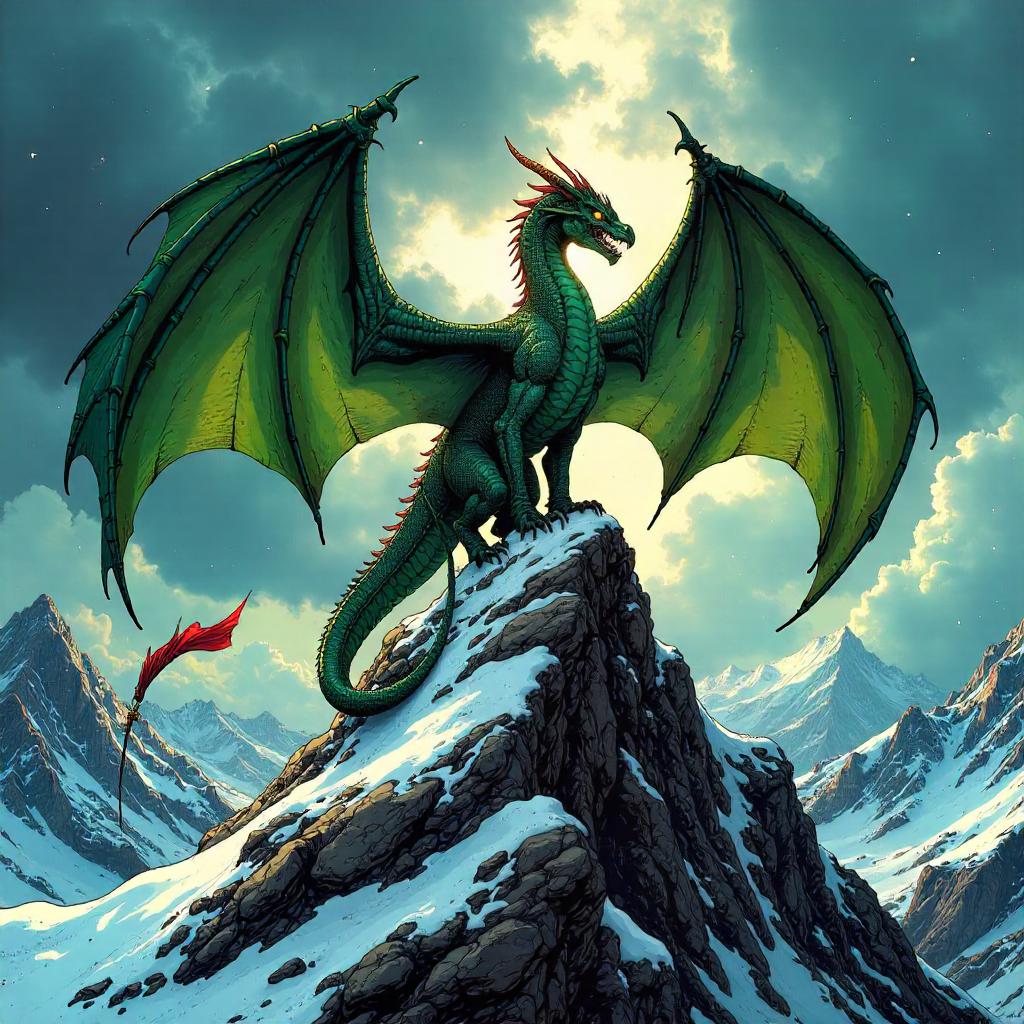 Wyvern on a Mountain Peak: Comic-Book Style