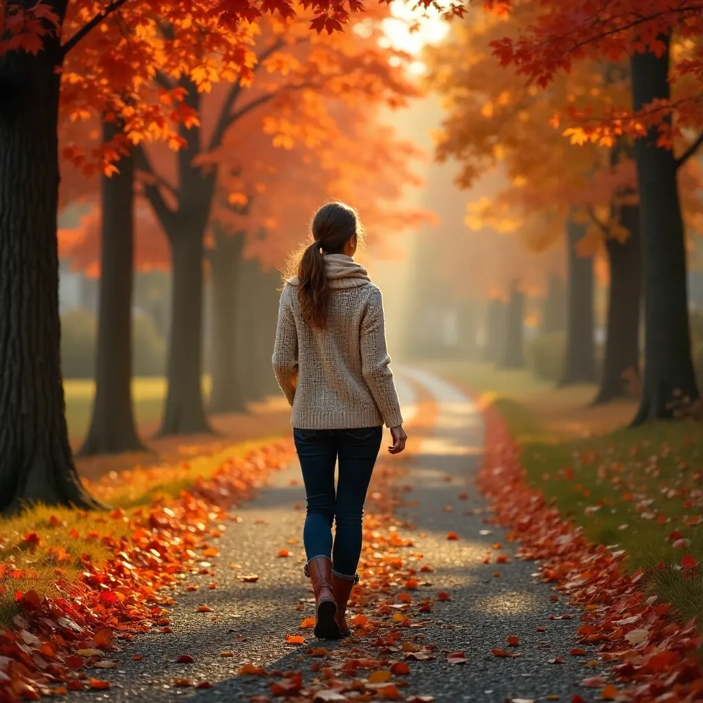Crimson Trees and a Serene Autumn Walk