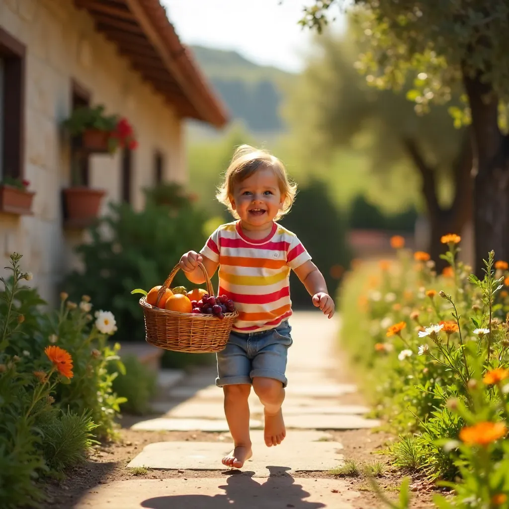 Cheerful Child with Fruit Basket in Hatay Türkiye