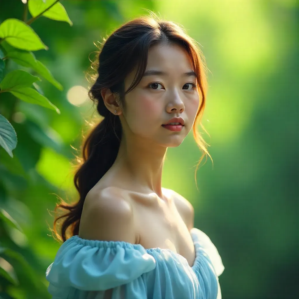 Serene Portrait of a Woman in a Light Blue Dress