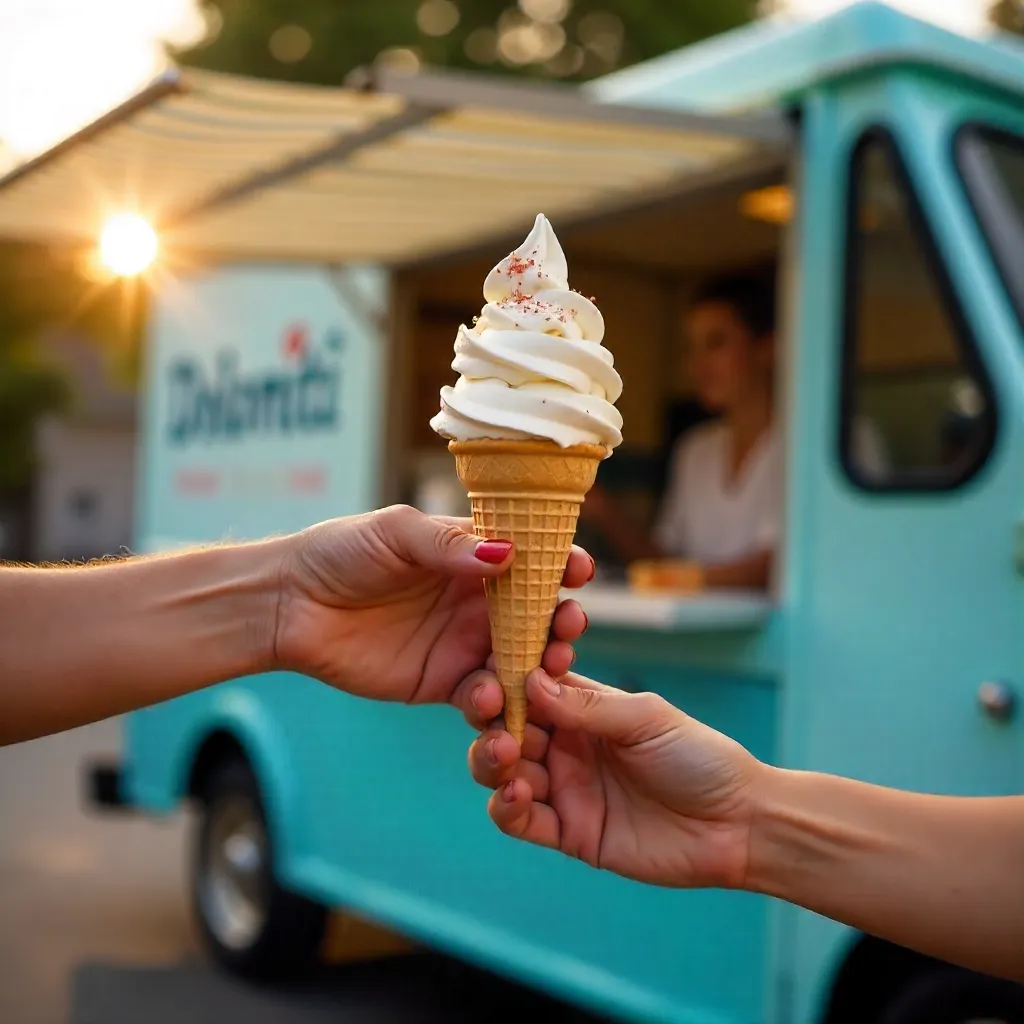 Close-Up Ice Cream Hand-off at Dolomiti Truck