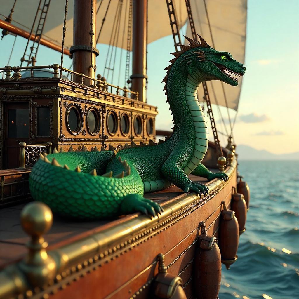 Basilisk Aboard a Brass Airship – 3D Render
