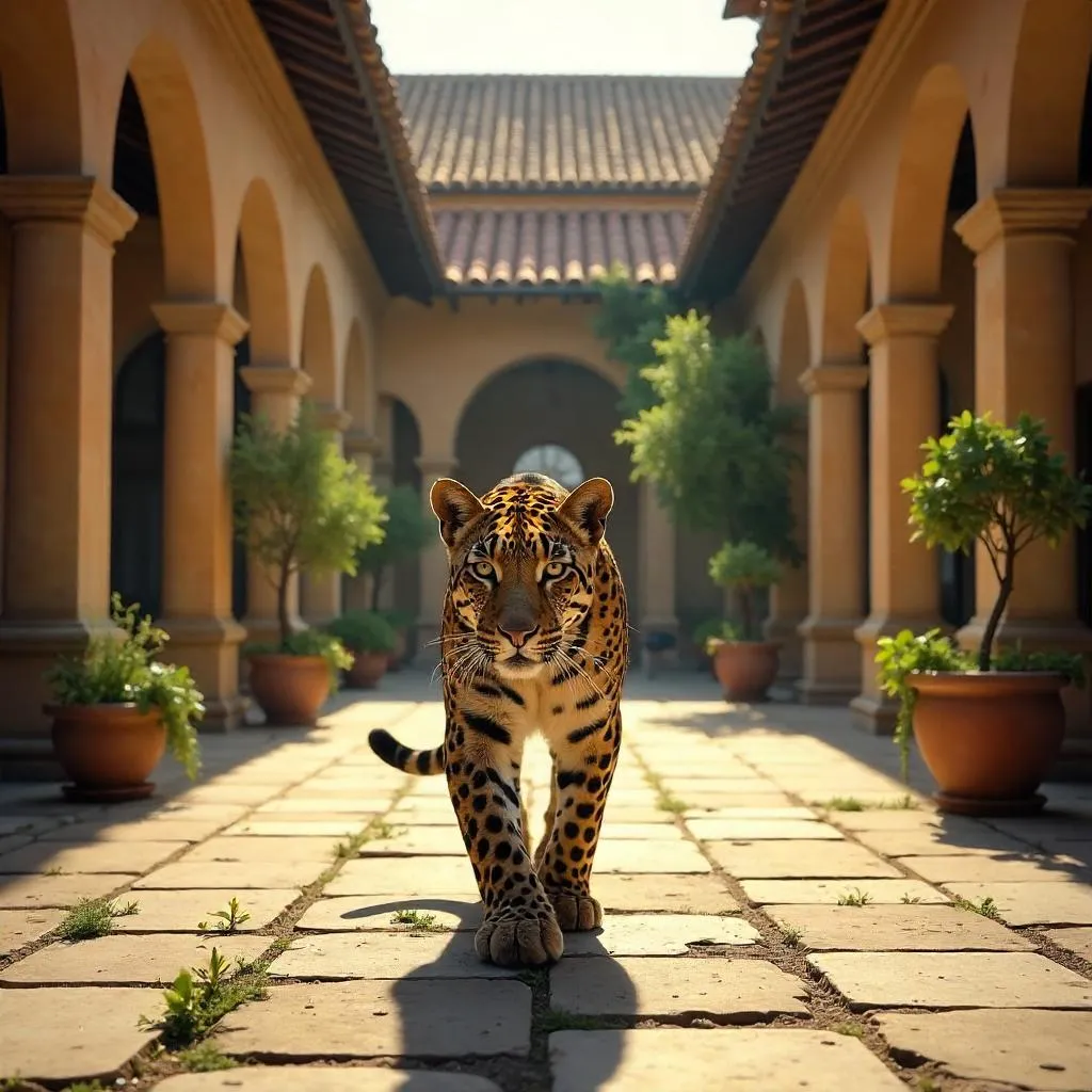 Leopard in a Renaissance Italian Courtyard