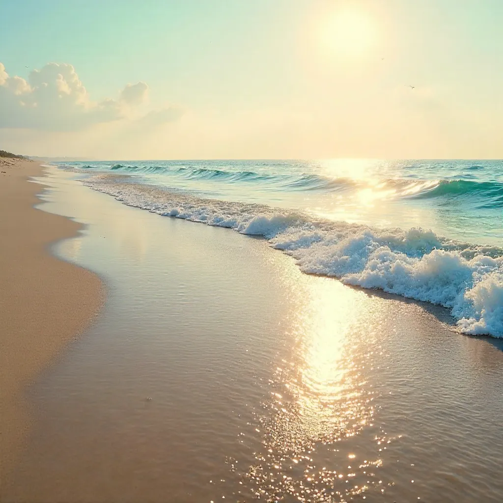 Sunlit Seascape: Waves on a Golden Shore