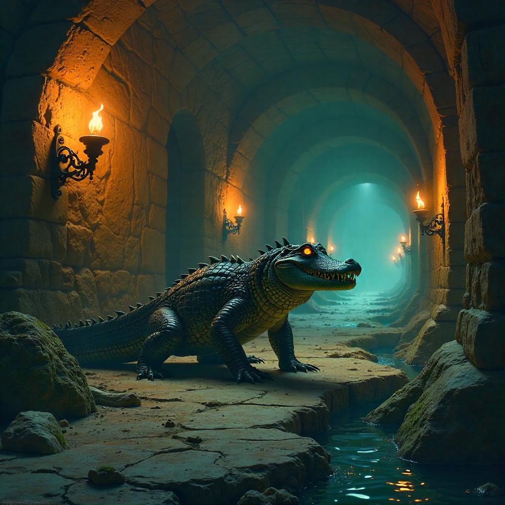 Crocodile in the Catacombs — Digital Dark Art