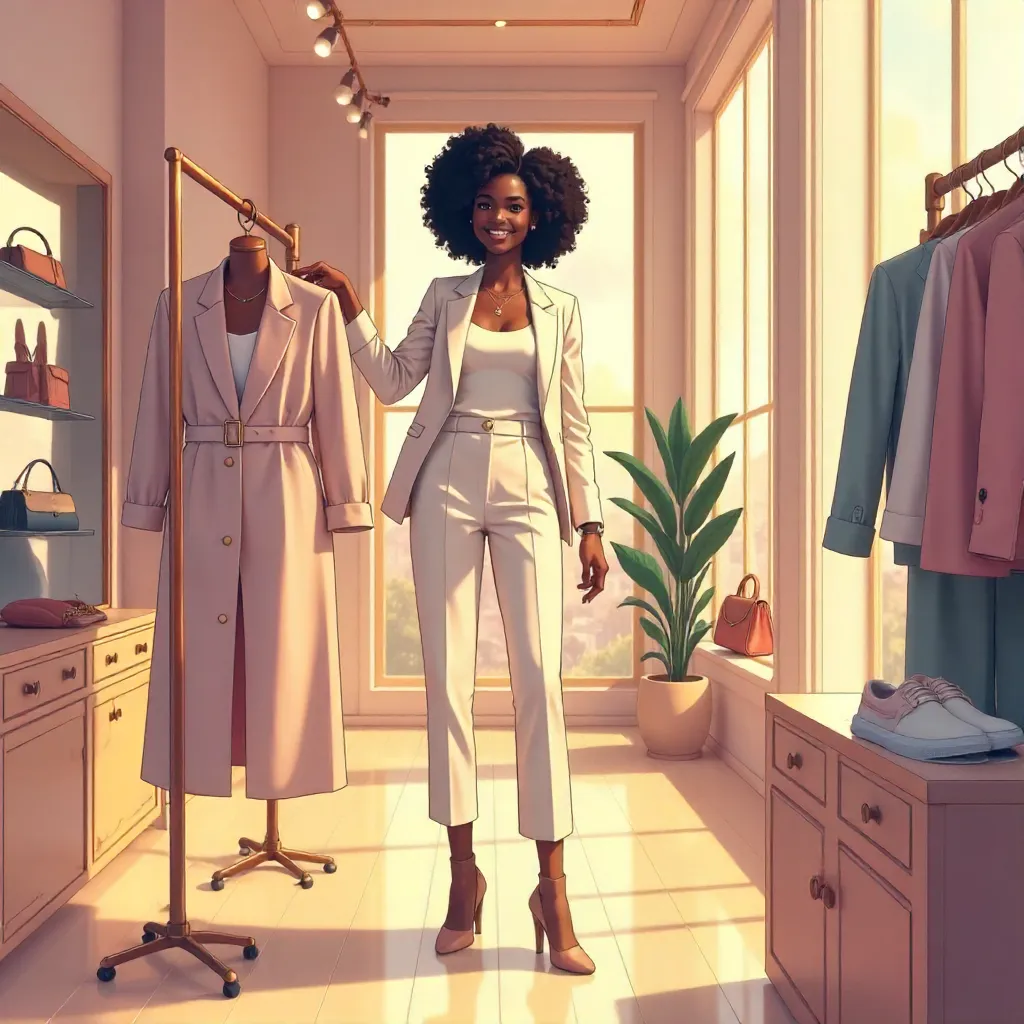 Boutique Glow: Anime-Style Black Woman
