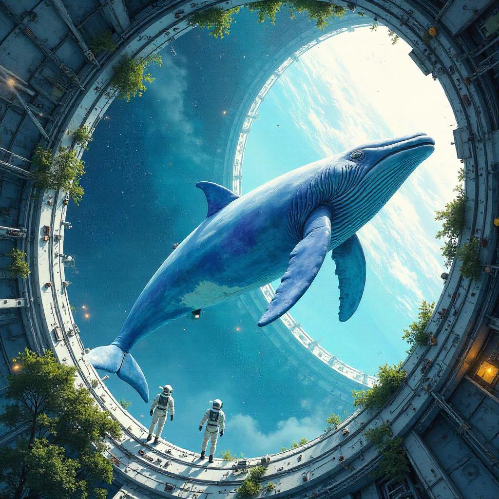 Whale in Watercolor on a Space Station Atrium