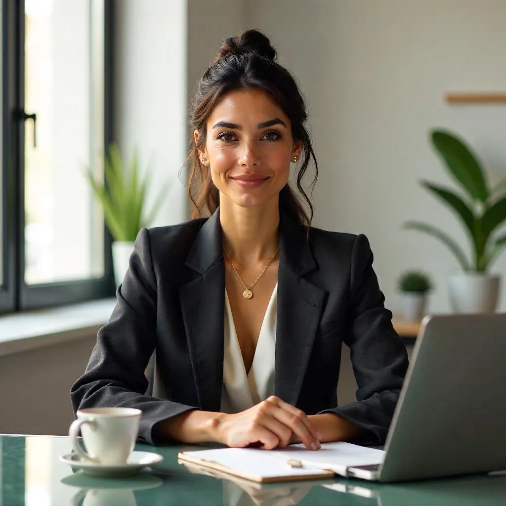 Elegant Latina in a Modern Workspace