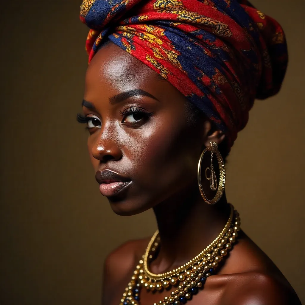 Stunning African Woman in Traditional Headwrap and Jewelry