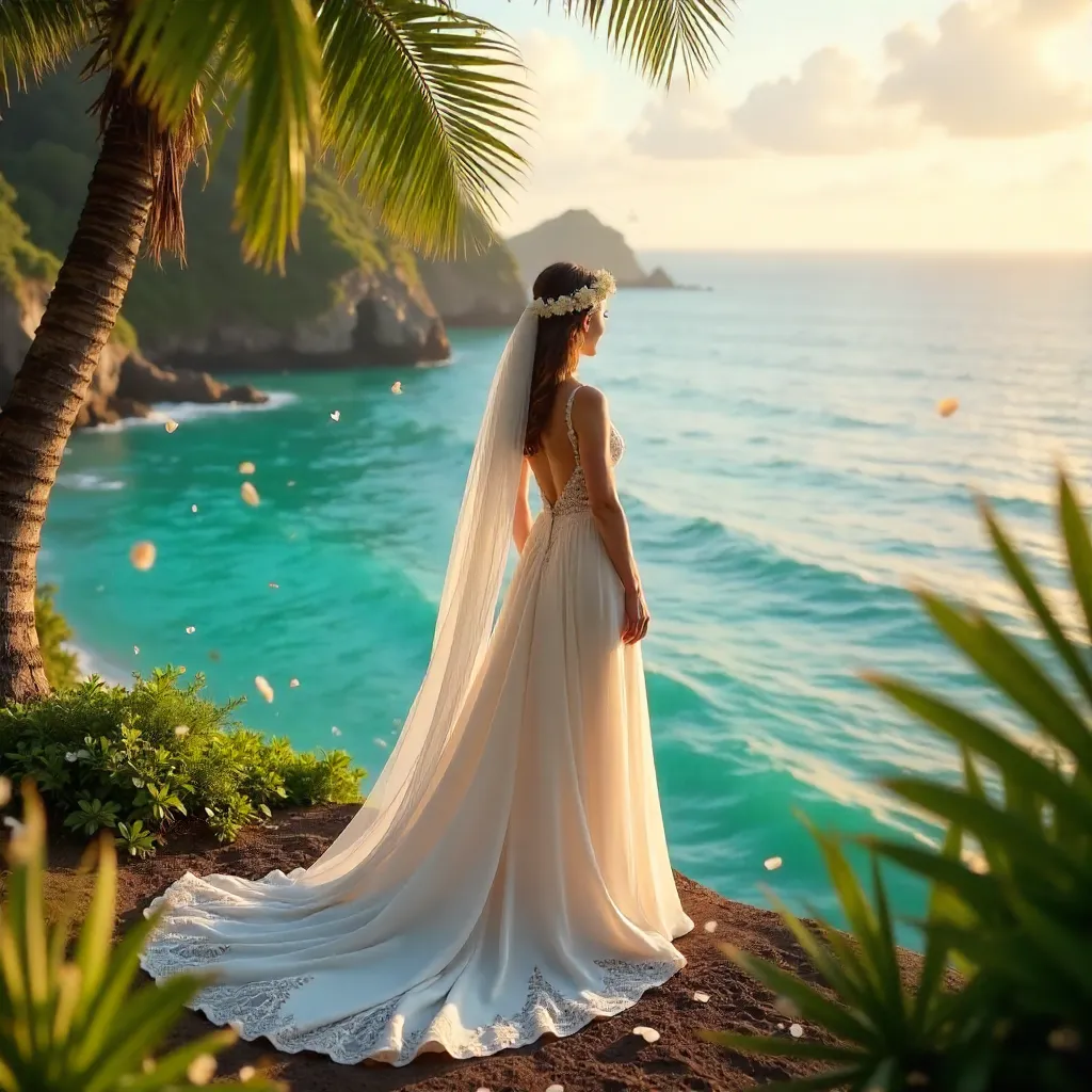 Serene Bali Bride Gazing at the Ocean