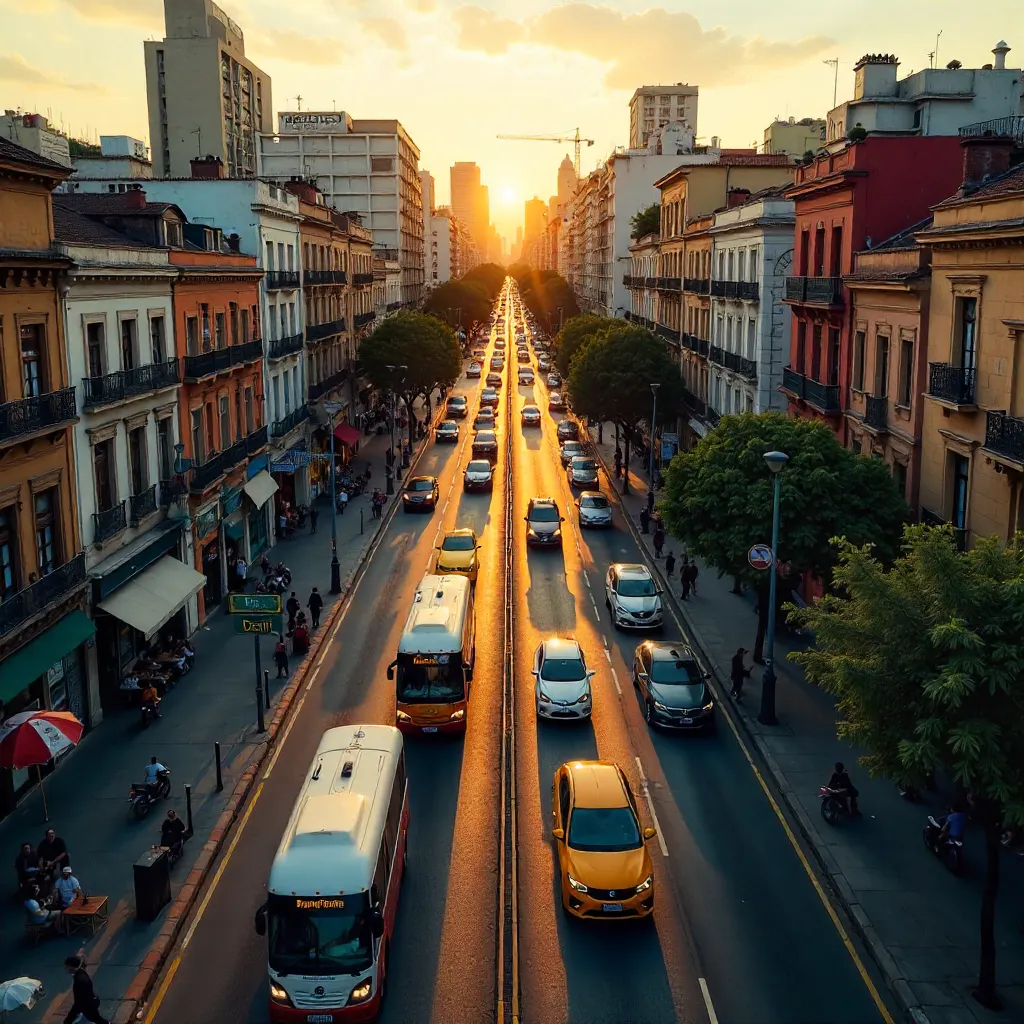 Drone View of a Bustling Buenos Aires Street