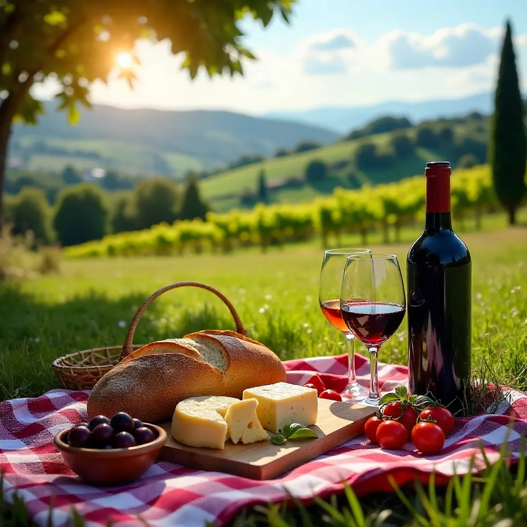 Sunlit Italian Picnic by the Vineyard
