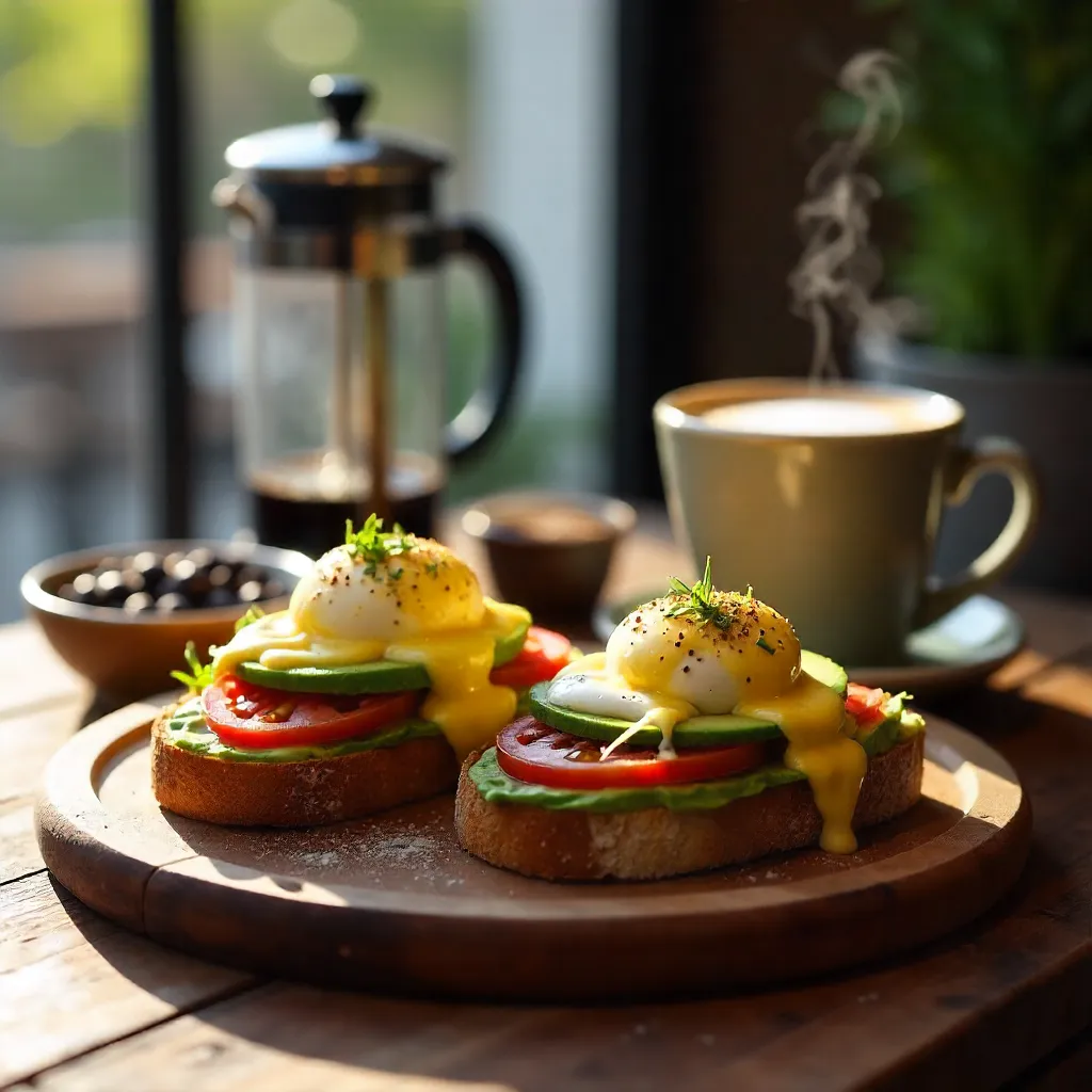 Sunlit Open-Faced Egg Sandwiches with Latte