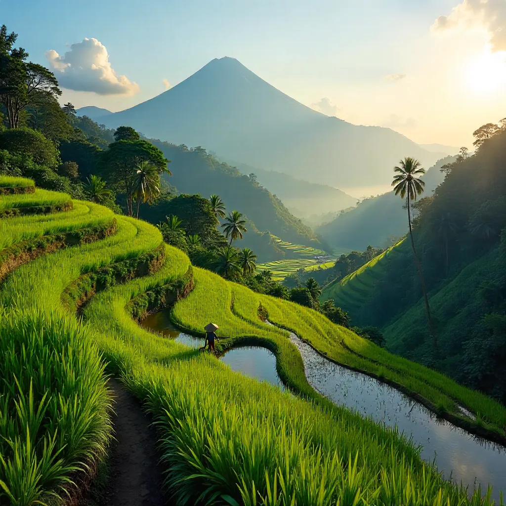 Emerald Bali Rice Terraces with Mountain View