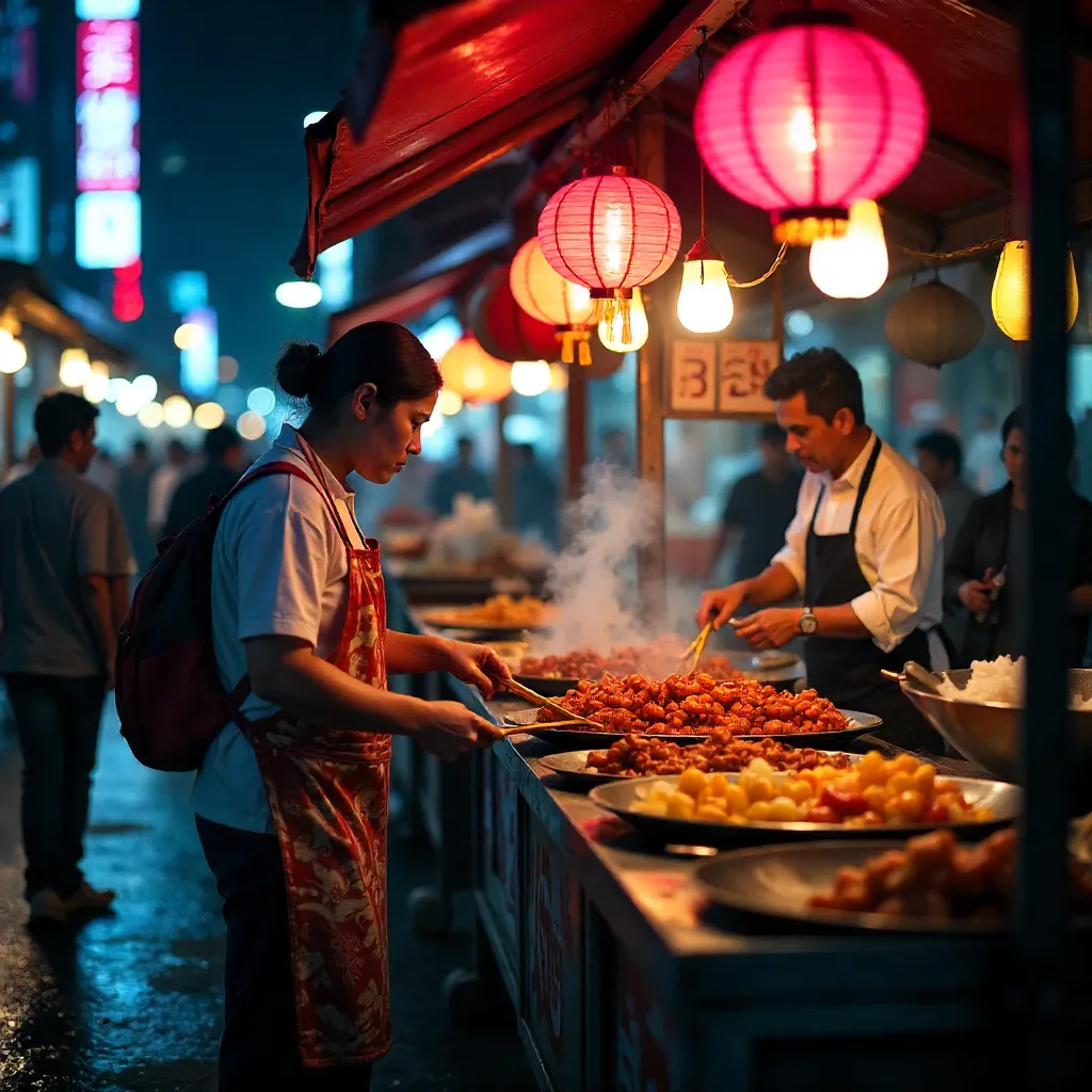 Neon Night Market Street Food Stall