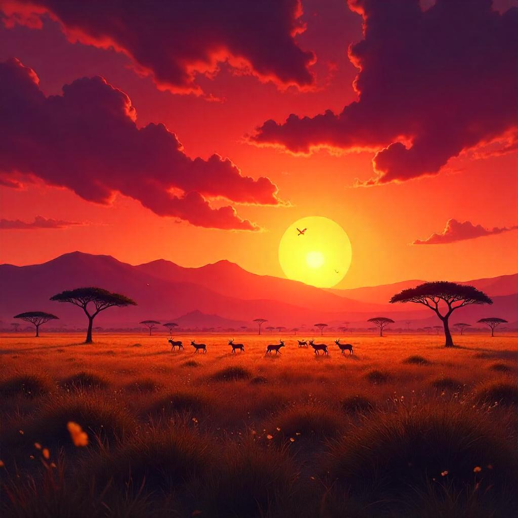 Sunset Savanna Concept Art: Golden Horizon