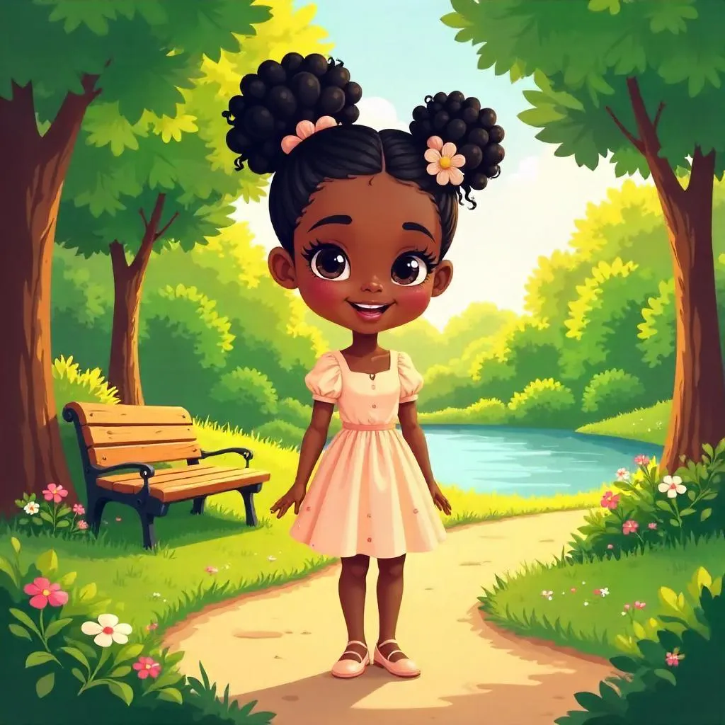 Elegant Black Girl in the Park — Cartoon Illustration