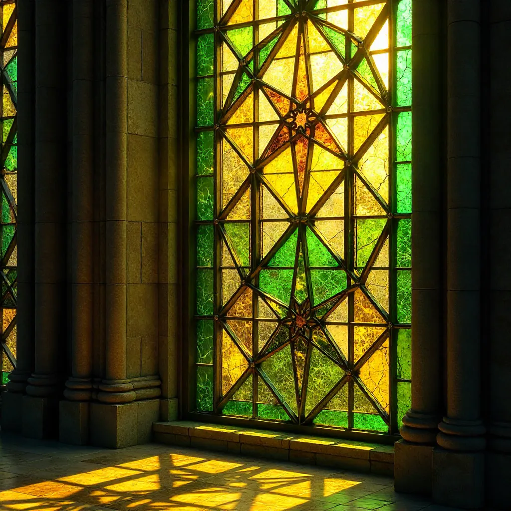 Geometric Star-Stained Glass in Green and Yellow