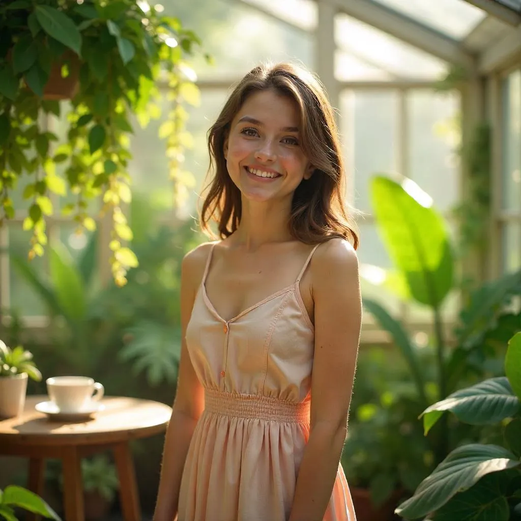 Cheerful Portrait in a Lush Conservatory