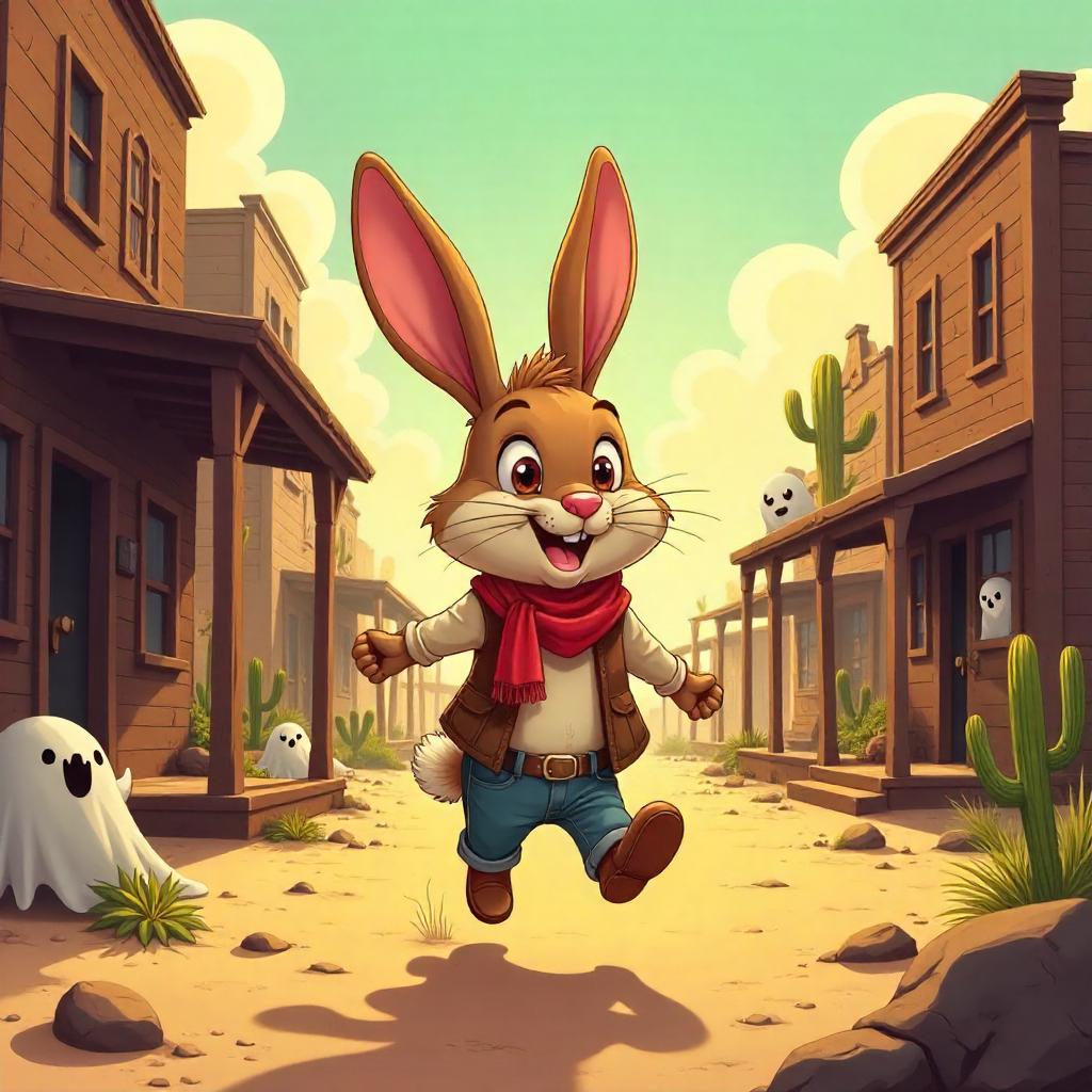 Cartoon Rabbit in a Friendly Ghost Town