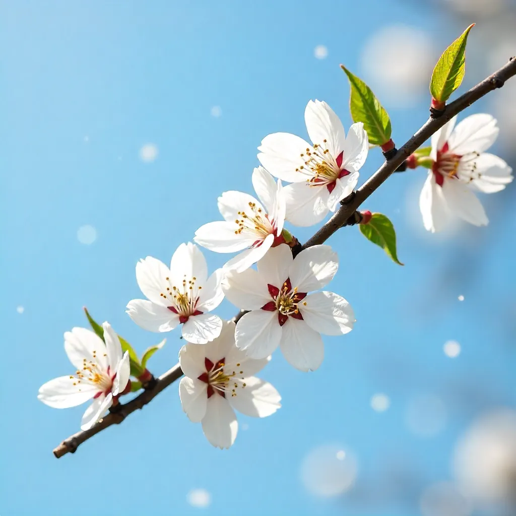 White Blossoms in Spring beneath a Clear Blue Sky