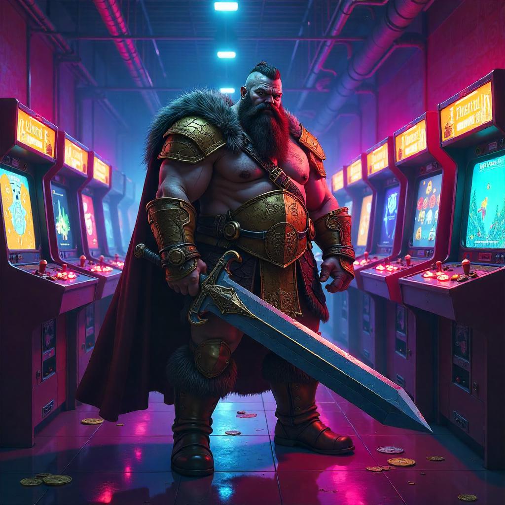 Neon Arcade Barbarian in Digital Art