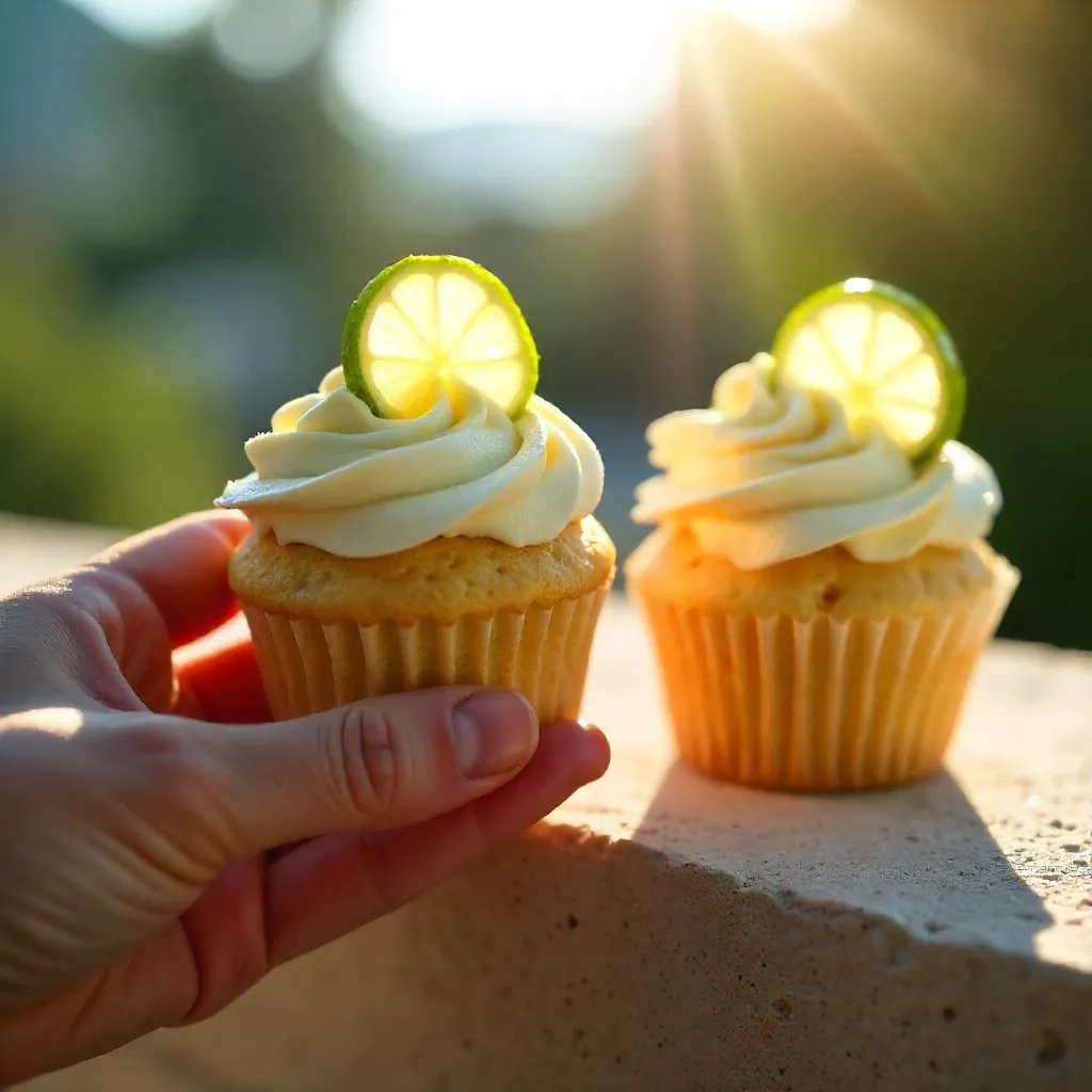 Sunlit Cupcake with Lime on a Ledge