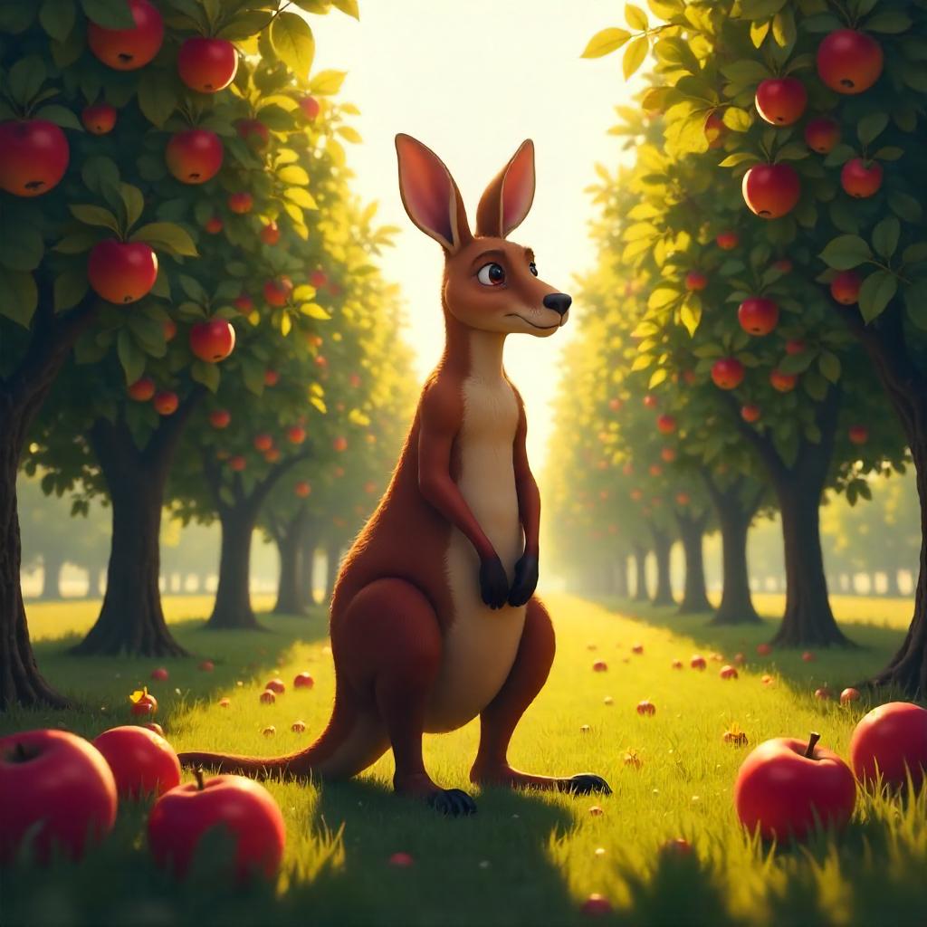 Kangaroo Concept Art in a Sunlit Orchard
