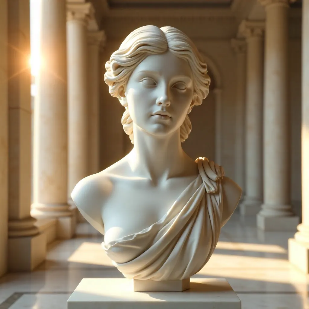 Sunlit Marble Sculpture with Intricate Features