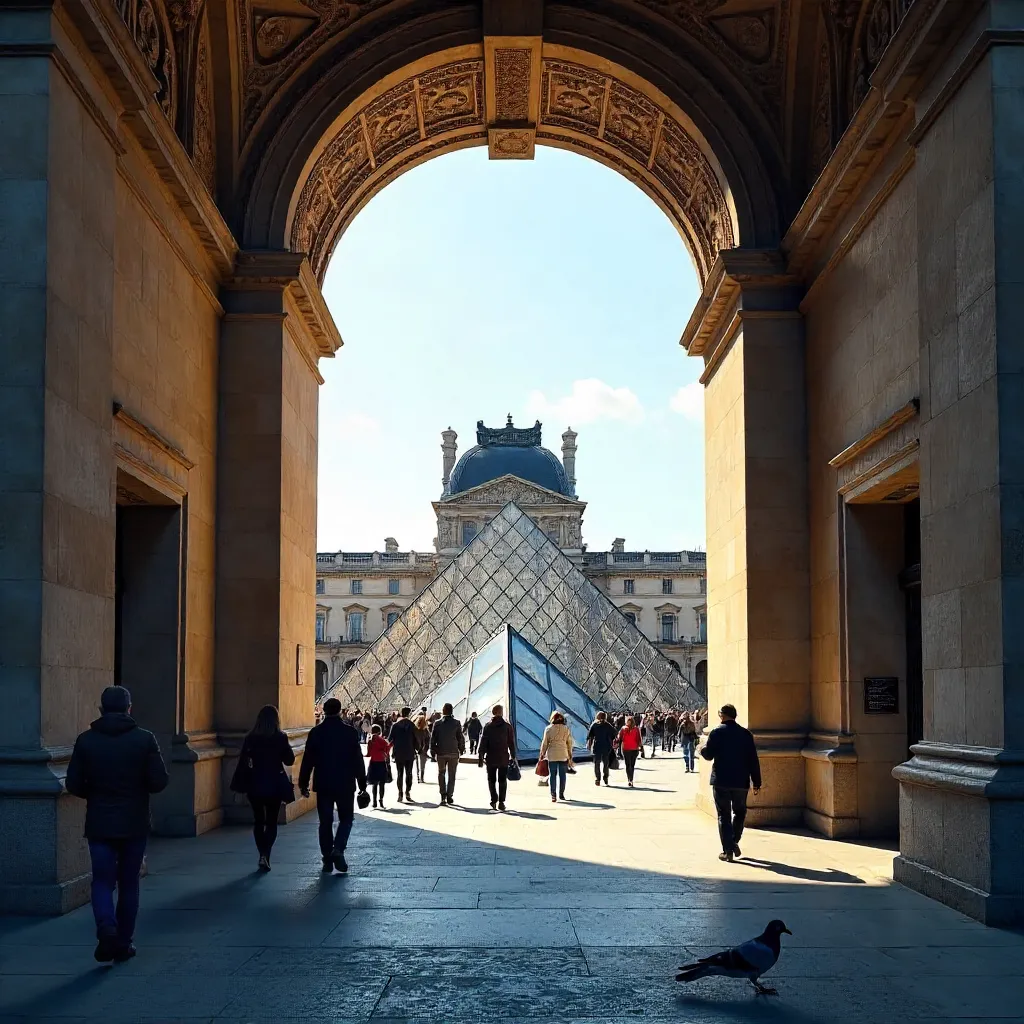 Archway to the Louvre Pyramid in Daylight